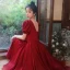Modest / Simple Burgundy Homecoming Graduation Dresses 2021 A-Line / Princess Square Neckline Short Sleeve Backless Tea-length Formal Dresses