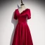 Vintage / Retro Burgundy Satin Prom Dresses 2021 A-Line / Princess Pearl Square Neckline Short Sleeve Backless Floor-Length / Long Prom Formal Dresses