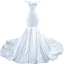 Vintage / Retro Ivory Satin Wedding Dresses 2021 Trumpet / Mermaid Off-The-Shoulder Sleeveless Backless Royal Train Wedding