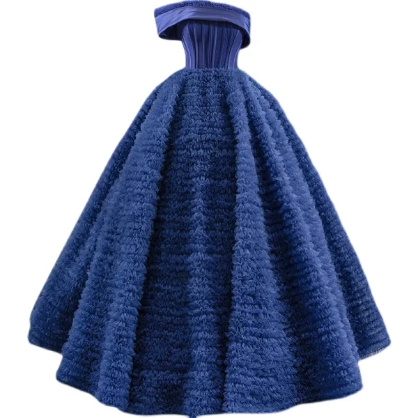 Vintage / Retro Navy Blue Ruffle Prom Dresses 2021 Ball Gown Off-The-Shoulder Sleeveless Backless Floor-Length / Long Prom Formal Dresses