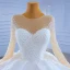 Elegant High-end White Wedding Dresses 2021 Ball Gown Scoop Neck Beading Pearl Sequins Long Sleeve Chapel Train Wedding