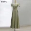 Modest / Simple Sage Green Bridesmaid Dresses 2021 A-Line / Princess Off-The-Shoulder Short Sleeve Floor-Length / Long Bridesmaid Wedding Party Dresses