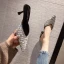 Chic / Beautiful Black Casual Pearl Rhinestone Womens Sandals 2021 6 cm Stiletto Heels Pointed Toe Sandals High Heels