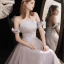 Élégant Violet Gris Robe De Bal 2021 Princesse De l'épaule Manches Courtes Dos Nu Longue Promo Robe De Ceremonie