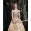 Charmant Doré Robe De Bal 2021 Princesse De l'épaule Perlage Paillettes En Dentelle Fleur Sans Manches Dos Nu Longue Promo Robe De Ceremonie