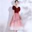 Modern / Fashion Navy Blue Suede Homecoming Graduation Dresses 2021 A-Line / Princess V-Neck Star Sequins Sash Bow Short Sleeve Tea-length Formal Dresses