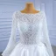 High-end Ivory Split Front Satin Wedding Dresses 2021 Ball Gown Scoop Neck Lace Flower Long Sleeve Chapel Train Wedding