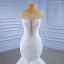 High-end White Wedding Dresses 2021 Trumpet / Mermaid Scoop Neck Crystal Rhinestone Cap Sleeves Cathedral Train Wedding