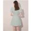 Fashion Sage Green Homecoming Short Graduation Dresses 2021 A-Line / Princess Square Neckline Rhinestone Bow Short Sleeve Formal Dresses