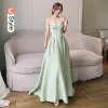 Modest / Simple Sage Green Satin Bridesmaid Dresses 2021 A-Line / Princess Sleeveless Floor-Length / Long Bridesmaid Wedding Party Dresses