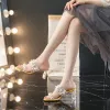 Sexy Yellow Street Wear Pearl Womens Sandals 2021 6 cm Crystal Thick Heels Open / Peep Toe Sandals High Heels