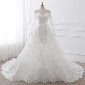 Chic Beautiful Ball Gown Wedding Dresses 2017 Long Sleeve Appliques Sequins Lace Trumpet Mermaid Detachable Chapel Train