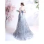 Fashion Grey Pearl Rhinestone Sequins Prom Dresses 2021 A-Line / Princess Ruffle Spaghetti Straps Sleeveless Backless Floor-Length / Long Prom Formal Dresses