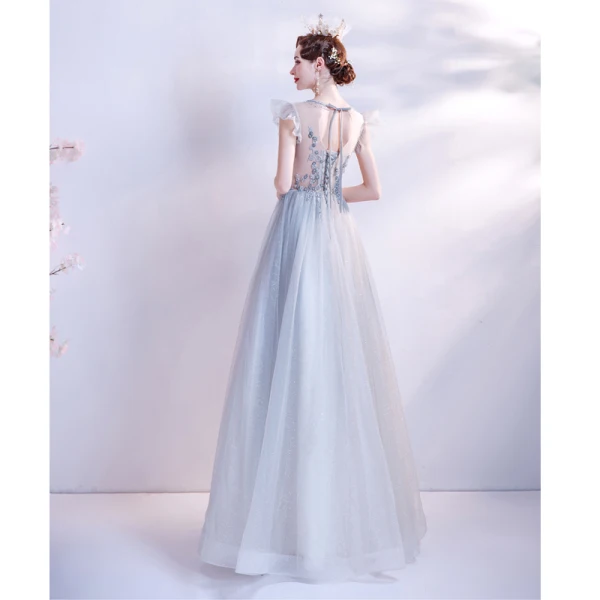 Vintage / Retro Silver Prom Dresses 2021 A-Line / Princess Scoop Neck Bow Beading Pearl Rhinestone Sequins Sleeveless Backless Floor-Length / Long Prom Formal Dresses