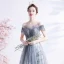 Vintage / Retro Grey Prom Dresses 2021 A-Line / Princess Off-The-Shoulder Beading Crystal Sequins Sleeveless Backless Floor-Length / Long Prom Formal Dresses