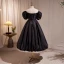 Chic / Beautiful Black Pearl Graduation Dresses 2023 A-Line / Princess Off-The-Shoulder Puffy Short Sleeve Bow Floor-Length / Long Prom Formal Dresses