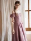 Vintage Lyserød Gallakjoler 2021 Prinsesse Off-The-Shoulder Kort Ærme Halterneck Lange Galla Kjoler