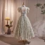 Chic / Beautiful Beading Pearl Sequins Printing Prom Dresses 2023 A-Line / Princess High Neck Floor-Length / Long Backless Short Sleeve Prom Formal Dresses
