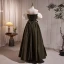 Elegant Clover Green Satin Prom Dresses 2023 A-Line / Princess Off-The-Shoulder Flower Puffy Short Sleeve Backless Floor-Length / Long Prom Formal Dresses