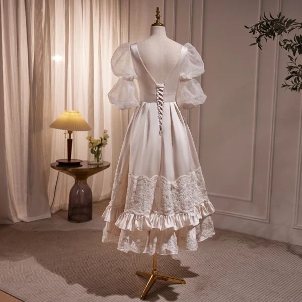 Chic / Beautiful Prom Dresses 2023 A-Line / Princess Scoop Neck Puffy Short Sleeve Backless Floor-Length / Long Prom Formal Dresses