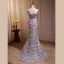 High-end Grey Handmade  Beading Pearl Sequins Feather Evening Dresses 2024 Trumpet / Mermaid Strapless Sleeveless Backless Evening Party Floor-Length / Long Formal Dresses