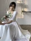 Modest / Simple Ivory Satin Homecoming Graduation Dresses 2021 A-Line / Princess Square Neckline 1/2 Sleeves Tea-length Formal Dresses