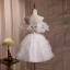 Fashion White Pearl Appliques Cascading Ruffles Party Dresses 2024 Short Ball Gown Spaghetti Straps Short Sleeve Backless Evening Party Formal Dresses