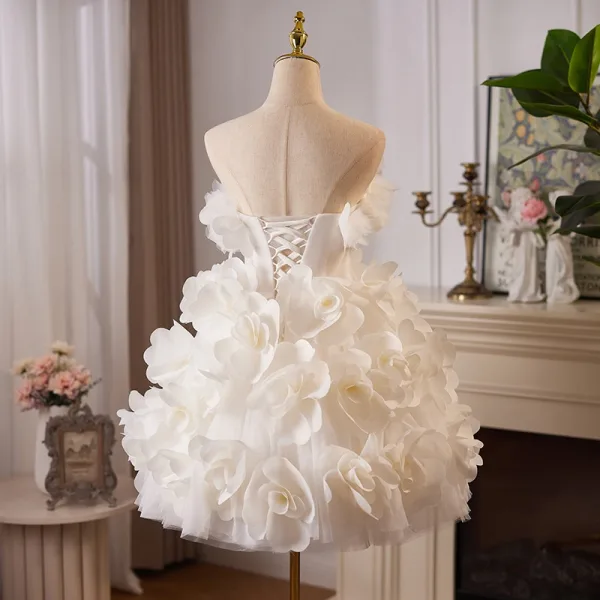 Flower Fairy White Cascading Ruffles Appliques Short Prom Dresses 2024 Ball  Gown Strapless Sleeveless Backless Prom Formal Dresses