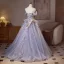 Flower Fairy Lavender Beading Lace Flower Pearl Sequins Prom Dresses 2025 Ball Gown Off-The-Shoulder Short Sleeve Backless Floor-Length / Long Prom Formal Dresses