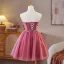 Sexy Fushia Faux Diamant Appliques Courte Robe De Fête 2025 Bustier Sans Manches Dos Nu Soirée Robe De Ceremonie