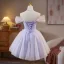 Charmant Lavande Appliques Anniversaire Robe De Fête 2025 De l'épaule Manches Courtes Dos Nu Longue Robe De Ceremonie