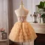 Sexy Gold Beading Sequins Cascading Ruffles Short Prom Dresses Party Dresses 2024 Ball Gown Strapless Sleeveless Backless Prom Party Dresses