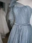 Bling Bling Mode Bleu Ciel Glitter Robe De Bal 2021 Princesse Une épaule Perle Paillettes Ceinture Manches Courtes Dos Nu Longue Promo Robe De Ceremonie