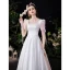 Schlicht Elegante Ivory / Creme Satin Brautkleider / Hochzeitskleider A Linie 2021 Eckiger Ausschnitt Kurze Ärmel Rückenfreies Lange Hochzeit