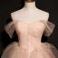 Chic / Beautiful Blushing Pink Prom Dresses 2021 A-Line / Princess Off-The-Shoulder Sleeveless Backless Beading Floor-Length / Long Prom Formal Dresses