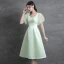 Modest / Simple Sage Green Homecoming Satin Graduation Dresses 2021 A-Line / Princess Square Neckline Bow Short Sleeve Tea-length Formal Dresses