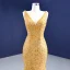 Haut de Gamme Doré Robe De Mariée 2021 Trompette / Sirène V-Cou Perlage Perle Paillettes Sans Manches Dos Nu Train De Balayage Mariage