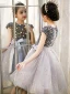 Mode Bling Bling Gris Anniversaire Courte Robe Ceremonie Fille 2021 Princesse Encolure Dégagée Perlage Étoile Paillettes Noeud Mancherons