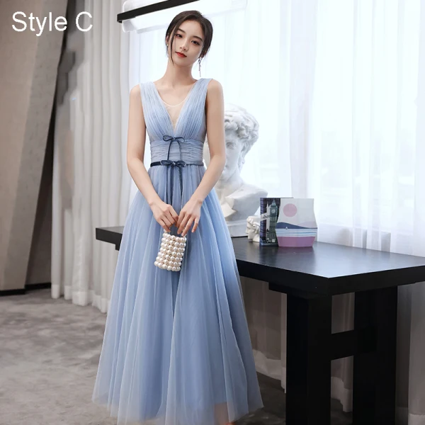Modest / Simple Sky Blue Bow Sash Bridesmaid Dresses 2021 A-Line / Princess Short Sleeve Backless Floor-Length / Long Wedding Party Dresses