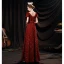 Sparkly Vintage / Retro Burgundy Prom Dresses 2021 A-Line / Princess Beading Sequins Sash Bow Scoop Neck Short Sleeve Backless Floor-Length / Long Prom Formal Dresses