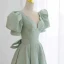 Vintage / Retro Sage Green Prom Dresses A-Line / Princess 2021 Scoop Neck Puffy Short Sleeve Backless Bow Tea-length Prom Formal Dresses