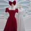 Vintage / Originale Charmant Bordeaux Robe De Bal 2021 Bretelles croisées Noeud Longue Satin Encolure Carrée Promo Manches Courtes Robe De Ceremonie Princesse