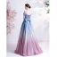 Fashion Gradient-Color Sky Blue Glitter Prom Dresses 2021 A-Line / Princess Off-The-Shoulder Short Sleeve Backless Bow Floor-Length / Long Prom Formal Dresses