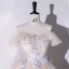 Elegant Champagne Prom Dresses 2022 Ball Gown Off-The-Shoulder Pearl Lace Flower Short Sleeve Floor-Length / Long Formal Dresses