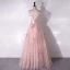 Lovely Blushing Pink Bow Beading Prom Dresses 2024 A-Line / Princess Strapless Sleeveless Backless Floor-Length / Long Prom Formal Dresses
