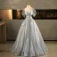 Bling Bling Grey Butterfly Appliques Sequins Tassel Prom Dresses 2025 Ball Gown Off-The-Shoulder Short Sleeve Backless Floor-Length / Long Formal Dresses