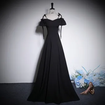 Chic Belle Noire Robe De Bal 2023 Princesse Bretelles Spaghetti Noeud Manches Courtes Dos Nu Longue Promo Robe De Ceremonie