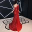 Sexy Rot Abendkleider 2019 Meerjungfrau One-Shoulder Pailletten Strass Kristall Ärmellos Rückenfreies Sweep / Pinsel Zug Festliche Kleider