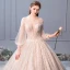 Luxe Champagne Robe De Mariée 2019 Robe Boule Encolure Dégagée Paillettes En Dentelle Fleur 3/4 Manches Dos Nu Royal Train