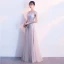 Chic / Beautiful Grey Evening Dresses  2018 A-Line / Princess Lace Appliques Rhinestone V-Neck Backless Sleeveless Floor-Length / Long Formal Dresses
